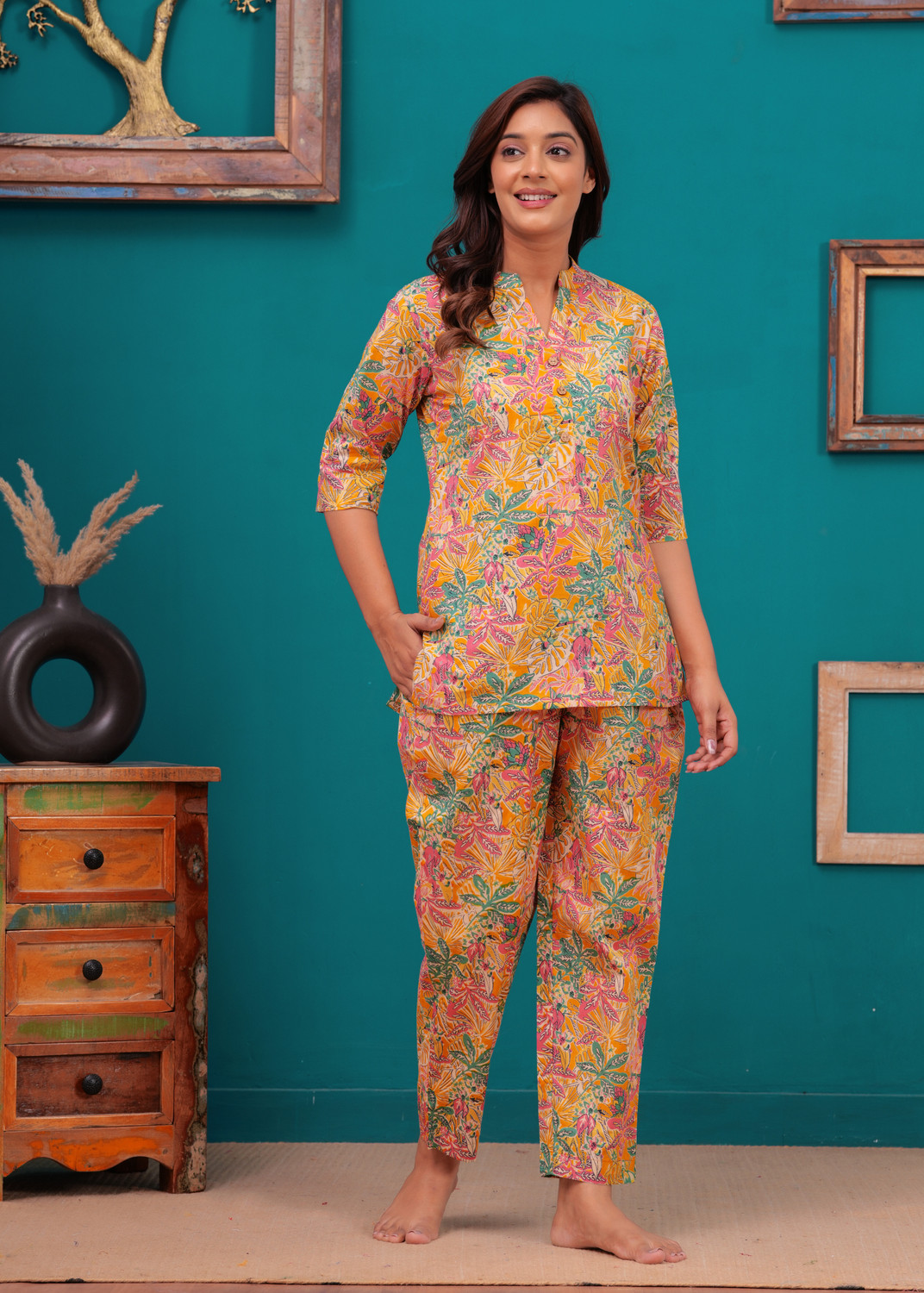 Image of FASHION CLOUD Women Floral Print Multicolor Top & Pyjama Set