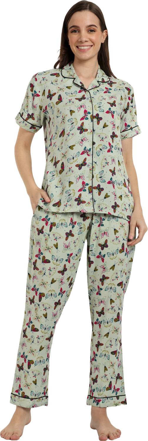 ANJIR Women Printed Light Green Night Suit Set
