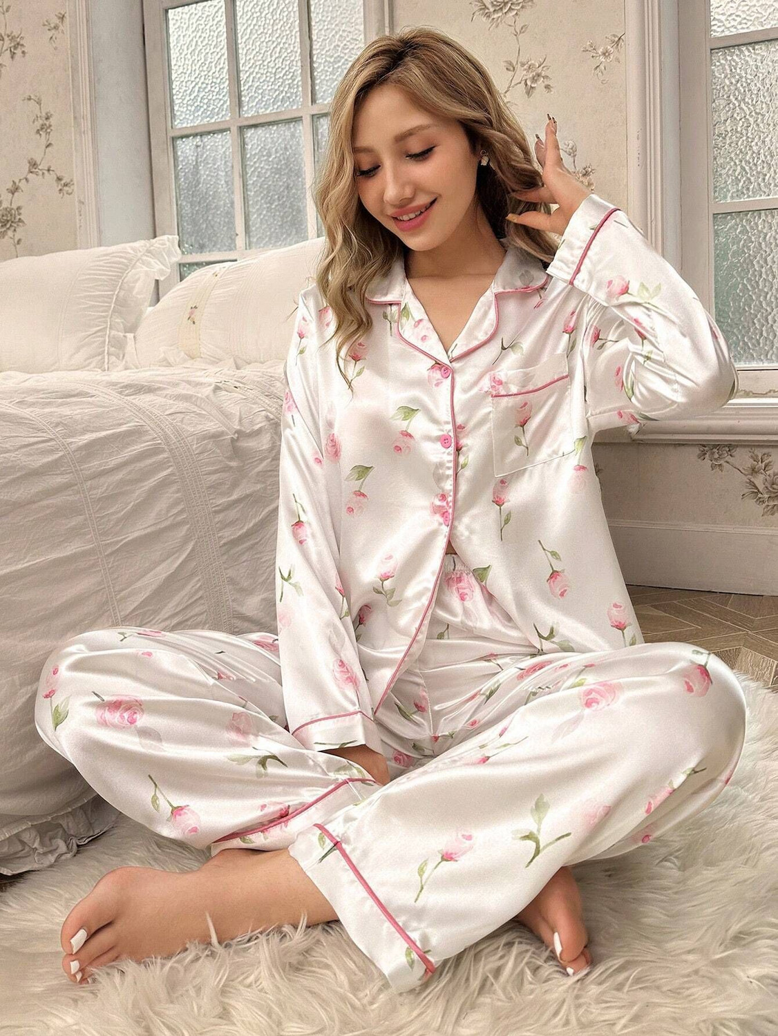 Image of PAGHDAL BROTHERS Women Floral Print, Printed Multicolor Shirt & Pyjama set