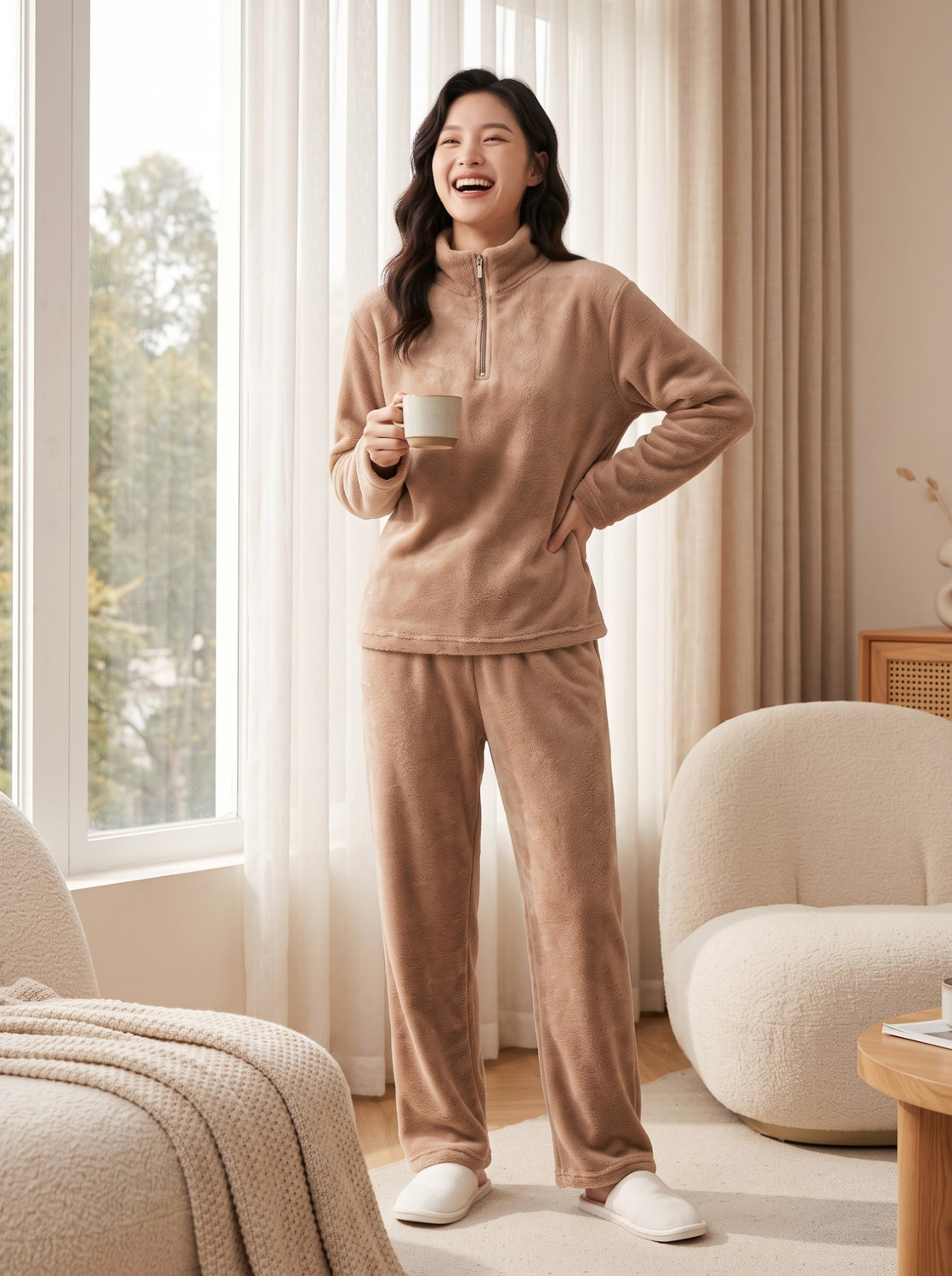 Image of Lugo Women Solid Brown Night Suit Set
