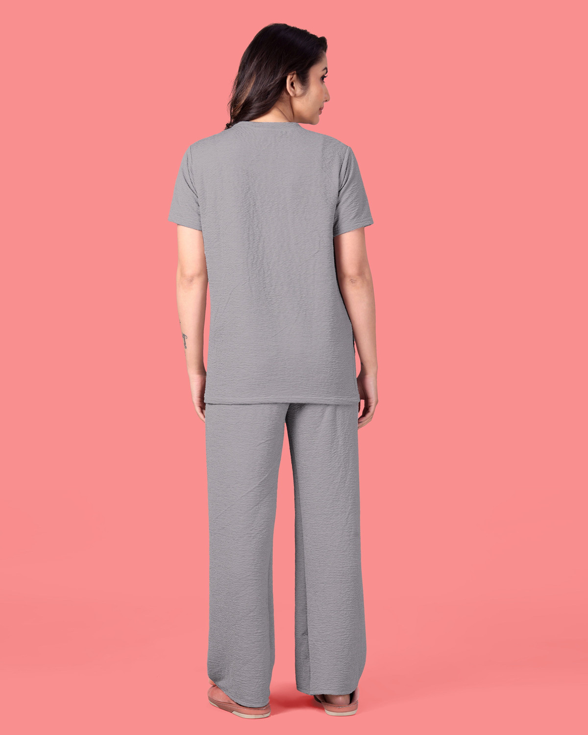 Image of METRONAUT Women Solid Grey Top & Pyjama Set