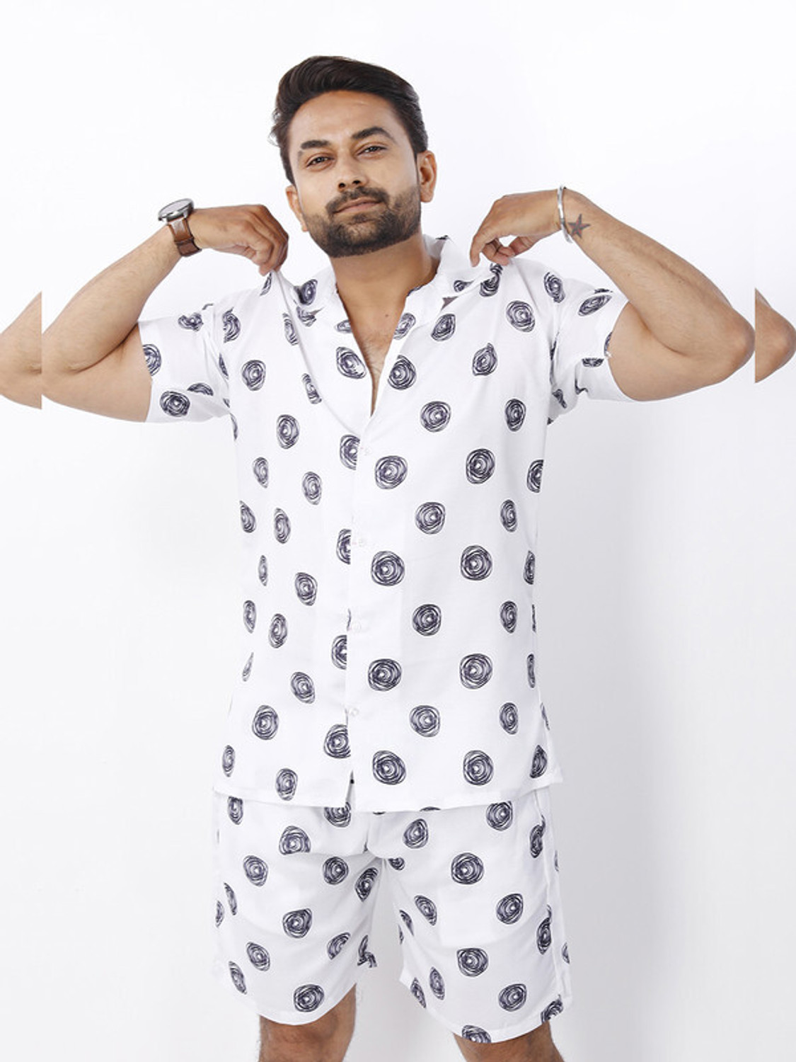 Image of CHEAPSHIRTS Men Printed White Night Suit Set
