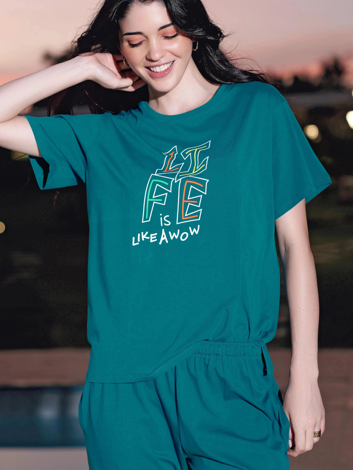 Image of ZEYO Women Conversational Green Top & Pyjama Set