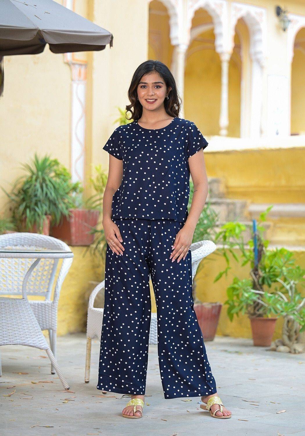 IKRASS Women Printed Blue Night Suit Set