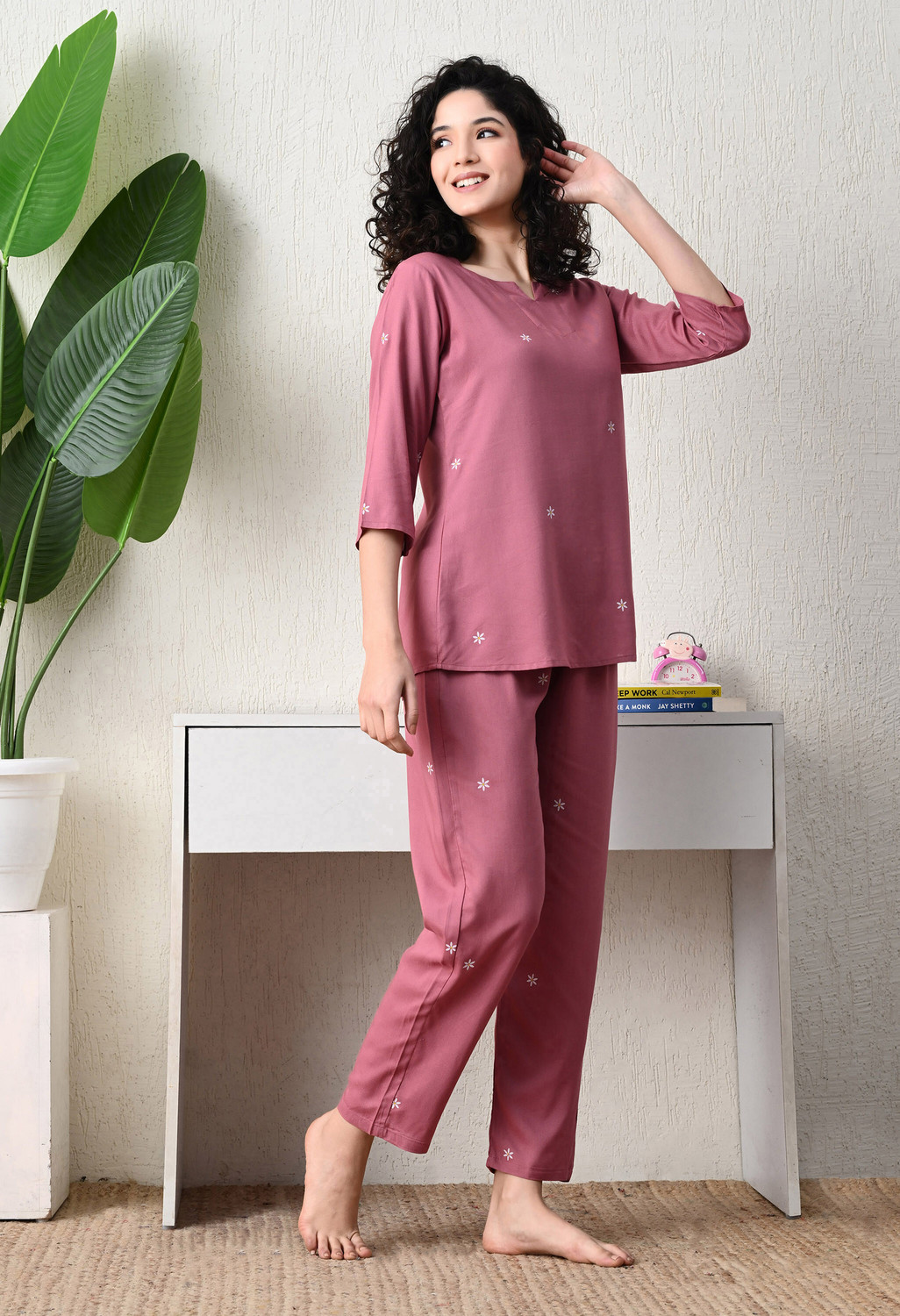 Image of DreamBe Women Solid Pink Night Suit Set