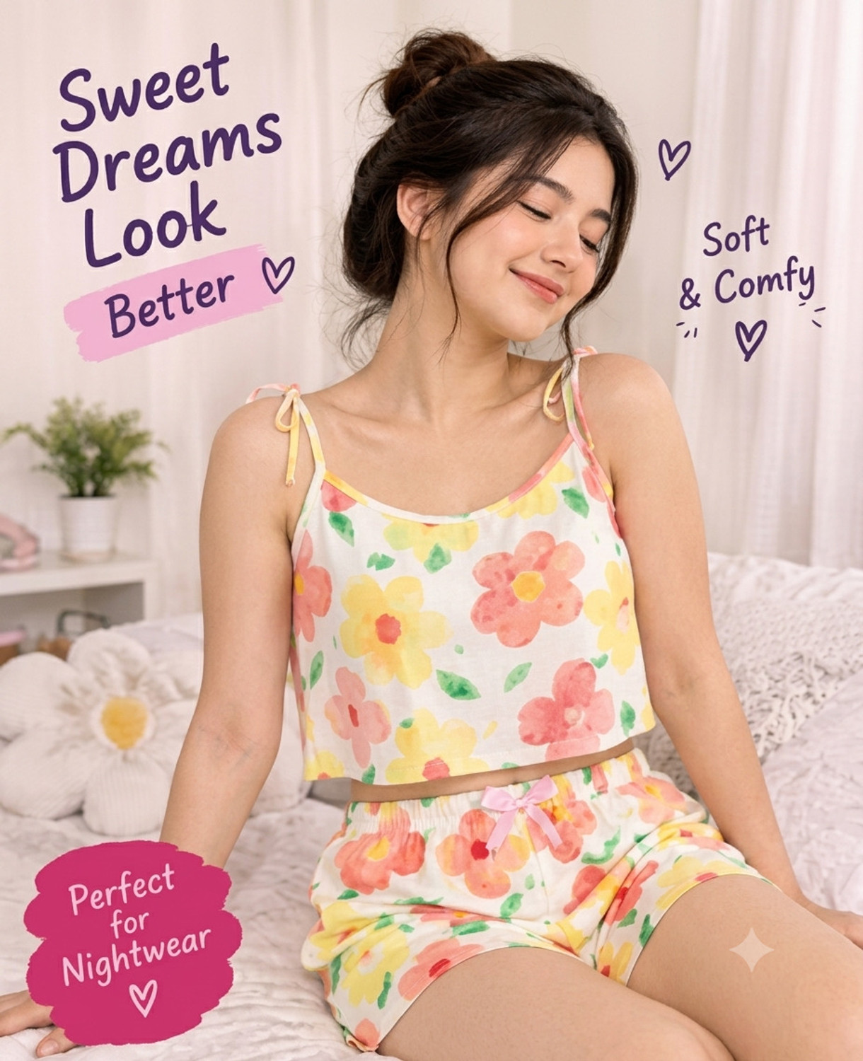 tfv Women Top & Shorts Set Multicolor Floral Print