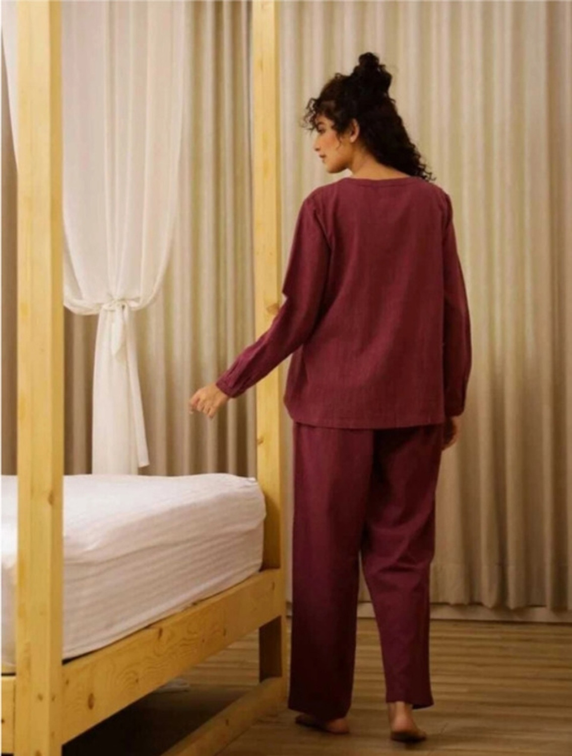 Image of ABHIJEETGARMENT Women Solid, Printed Maroon Top & Pyjama Set