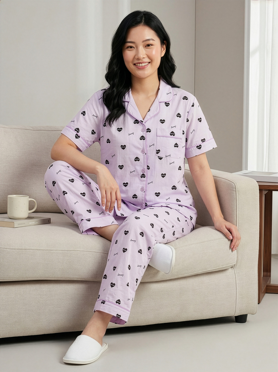 Image of Lugo Women Printed Purple Night Suit Set
