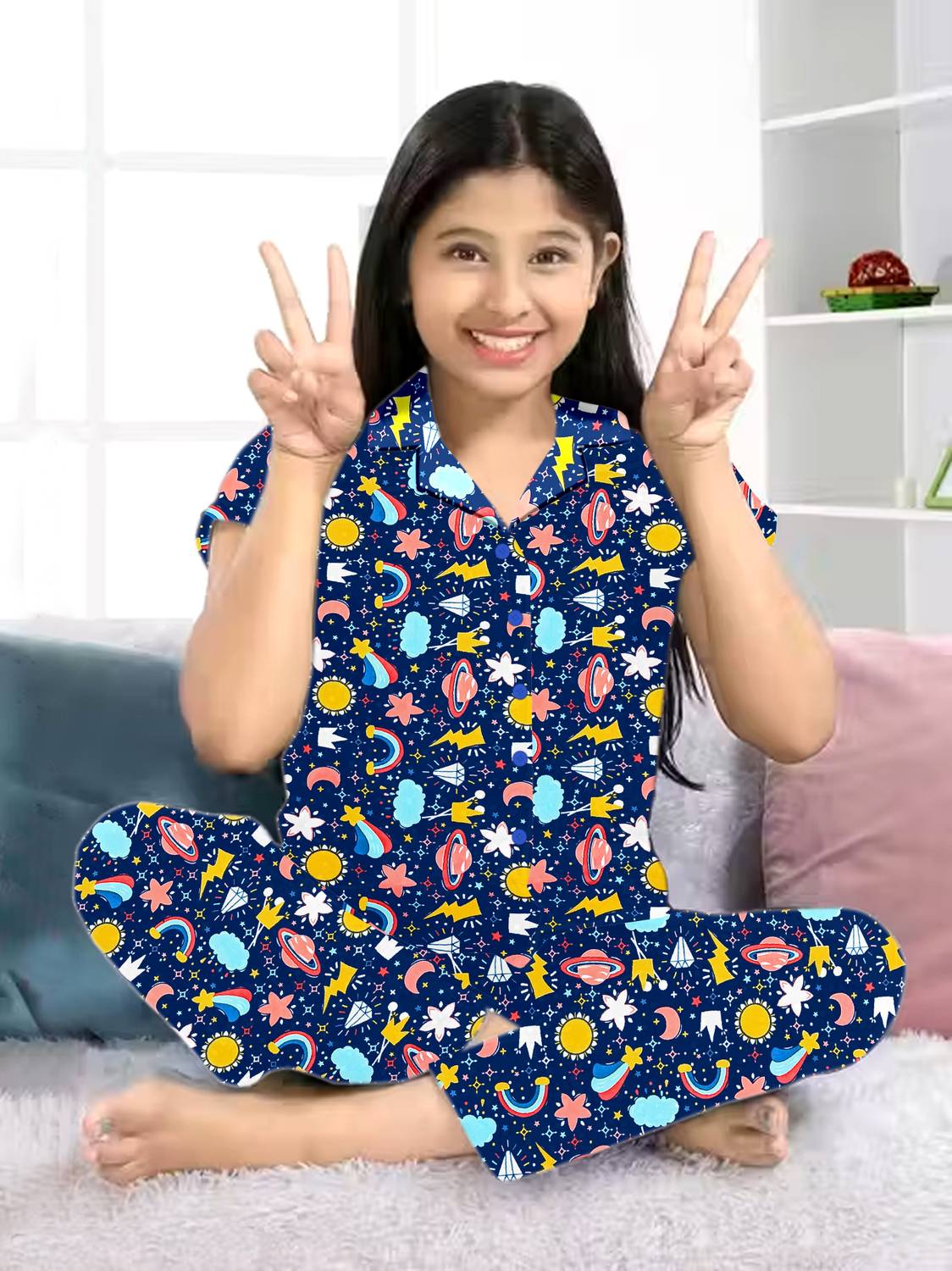 AATWANIS Girls Printed Multicolor Shirt & Pyjama set