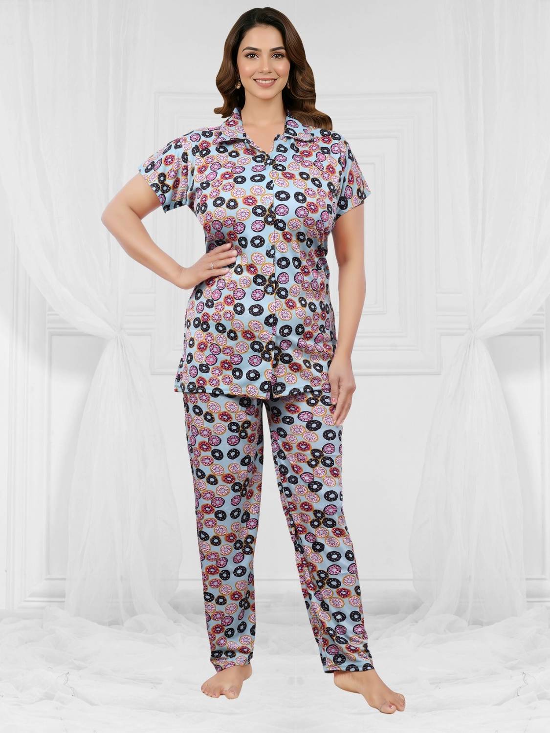 AATWANIS Women Printed, Conversational Multicolor Shirt & Pyjama set