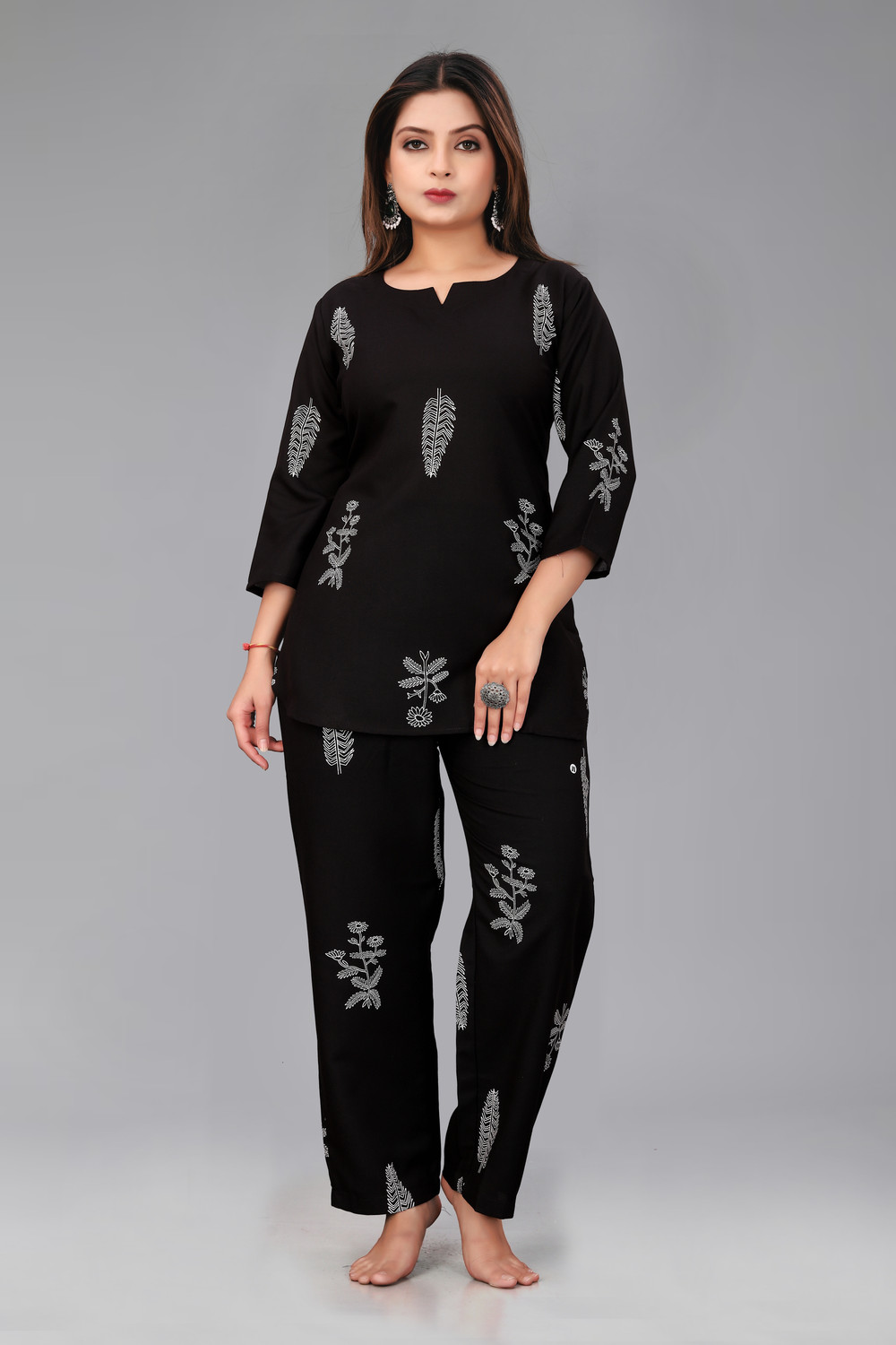 Image of Biyoko Women Printed Black Night Suit Set