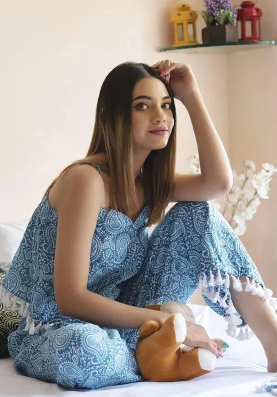 Image of Aivira Women Printed Light Blue Top & Pyjama Set