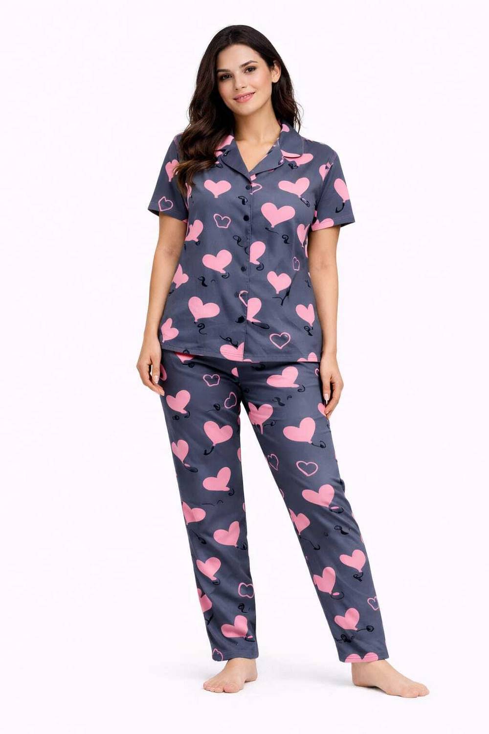 AATWANIS Women Printed, Conversational Grey Shirt & Pyjama set