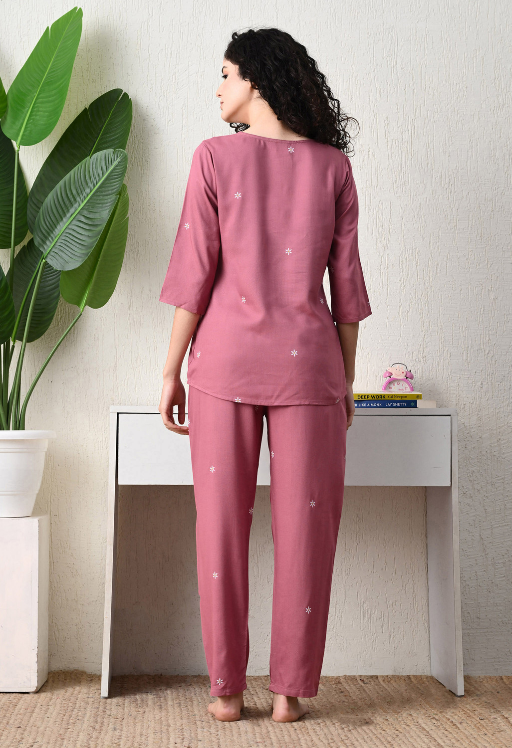 Image of DreamBe Women Solid Pink Night Suit Set