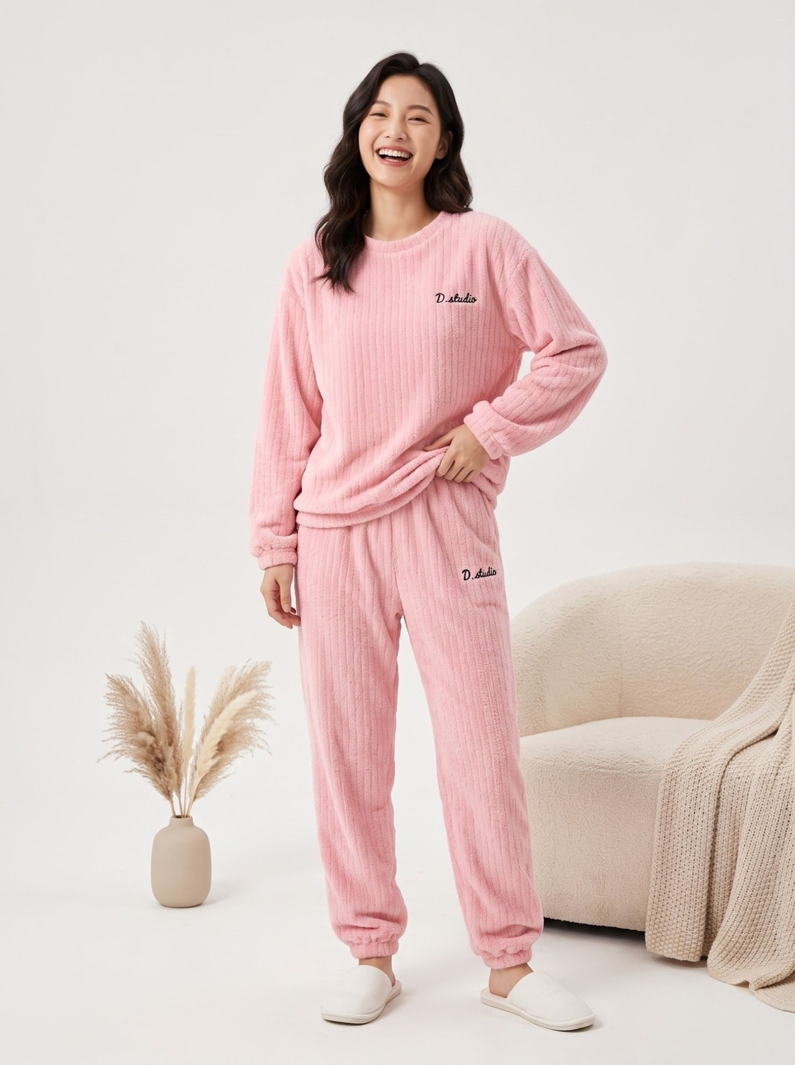 Image of Lugo Women Self Design Pink Night Suit Set