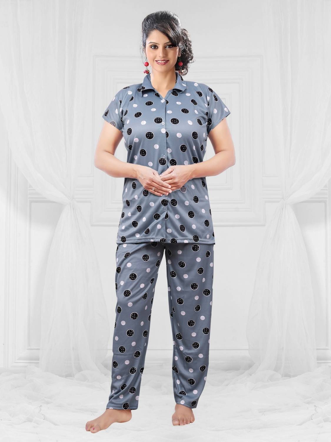AATWANIS Women Polka Print, Printed Multicolor Shirt & Pyjama set