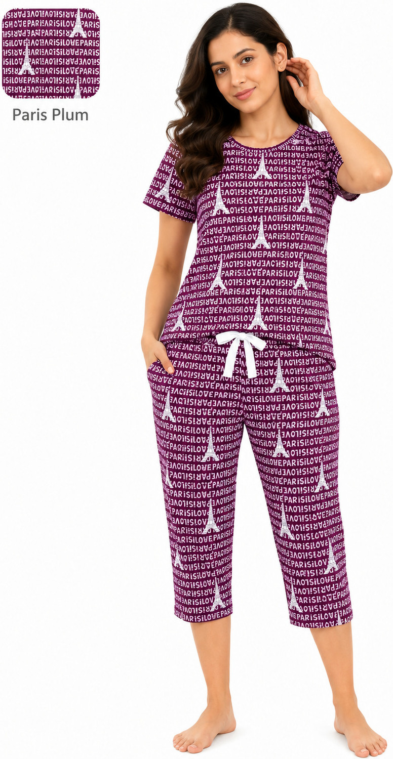 Stylo X-Line Women Printed Maroon Top & Capri Set