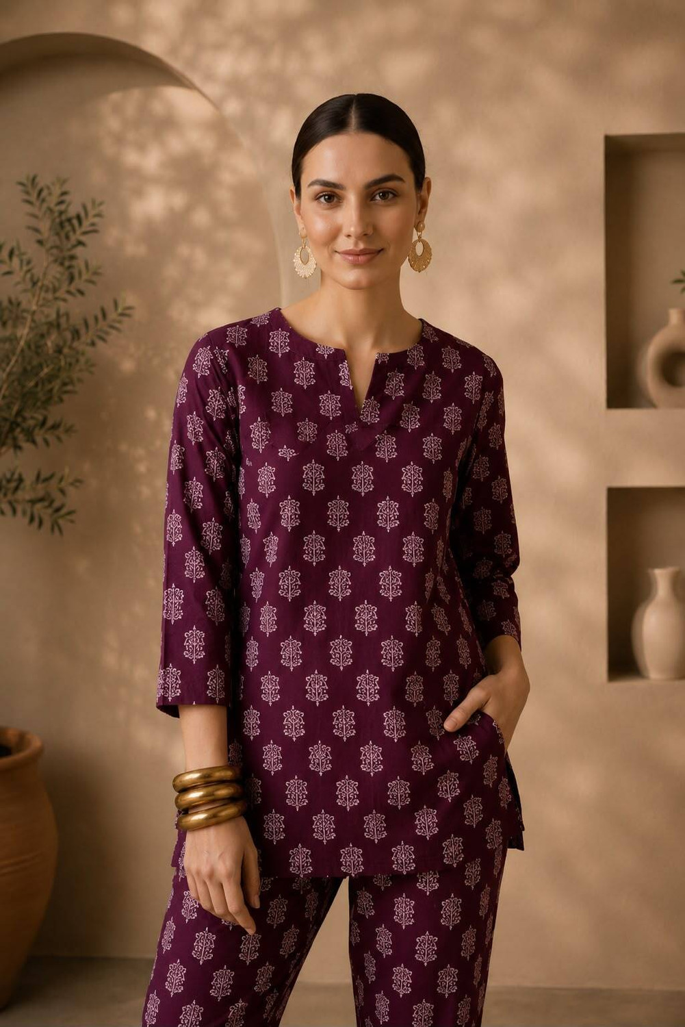 Image of Miss Rekha Women Floral Print Maroon Top & Pyjama Set