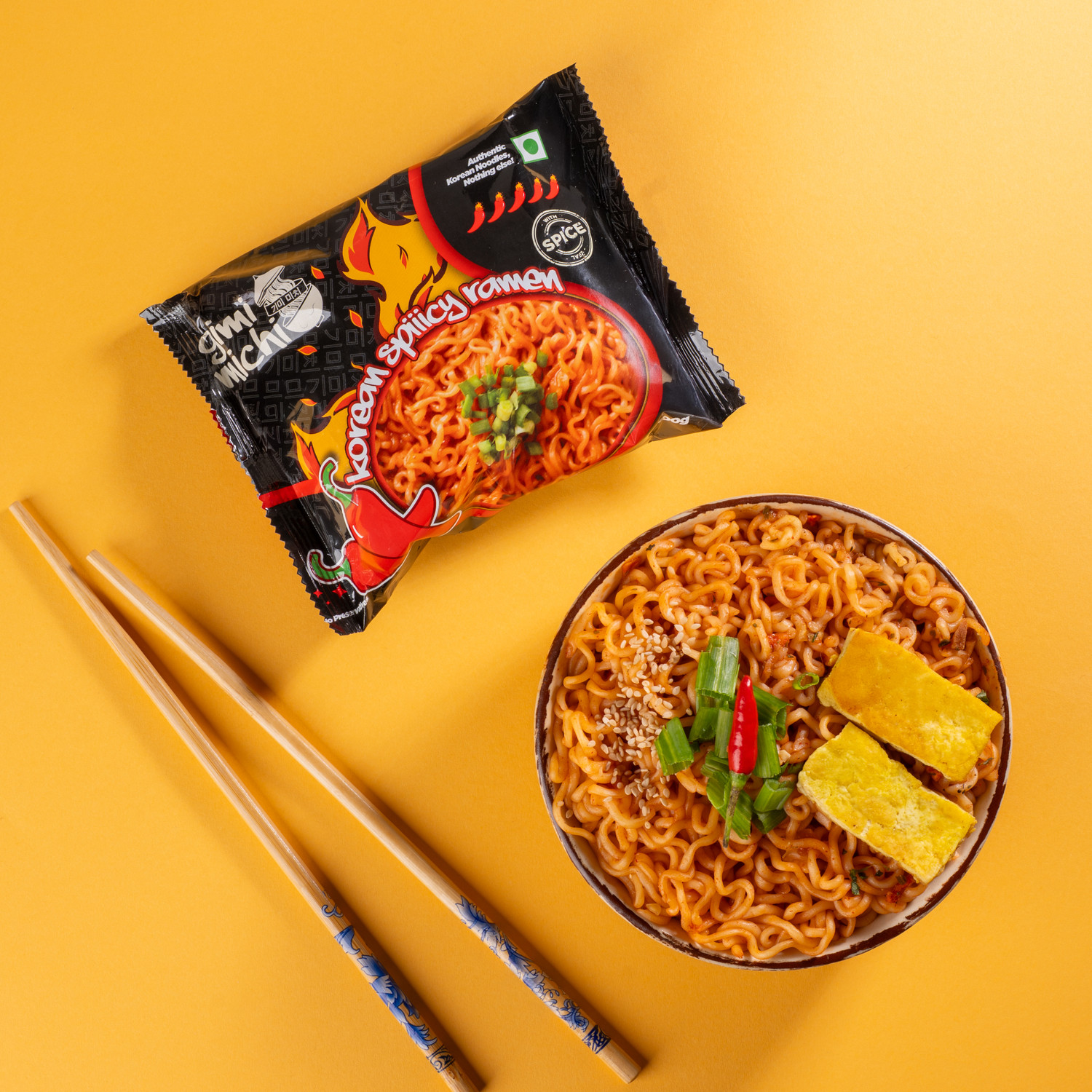 Image of Gimi Michi Korean Spiiicy Ramen Pack of 4 (400gm) - Authentic Veg Korean Ramen Instant Noodles