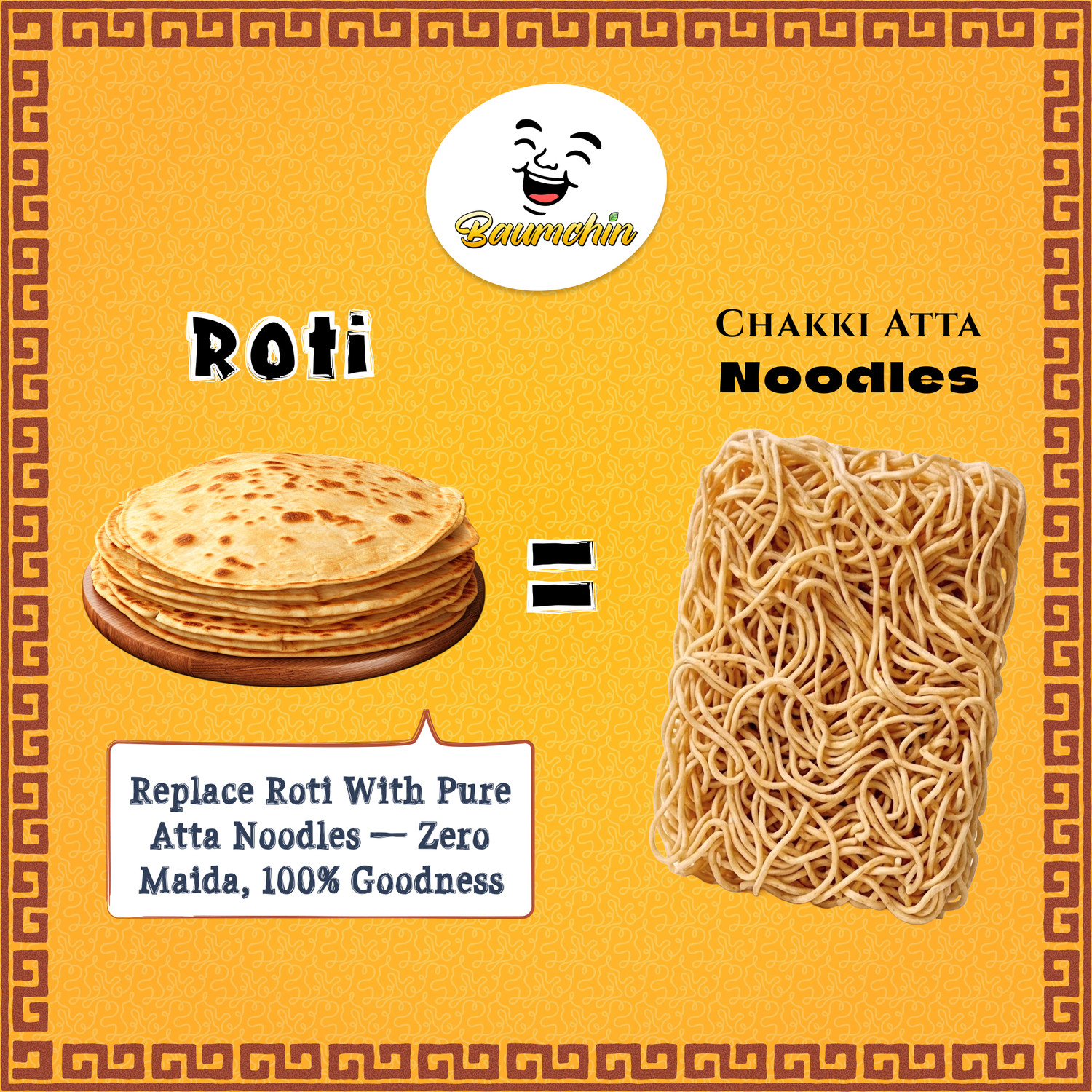 Image of Baumchin Whole Wheat Chakki Atta Special Masala Noodle, Natural and Healthy Hakka Noodles