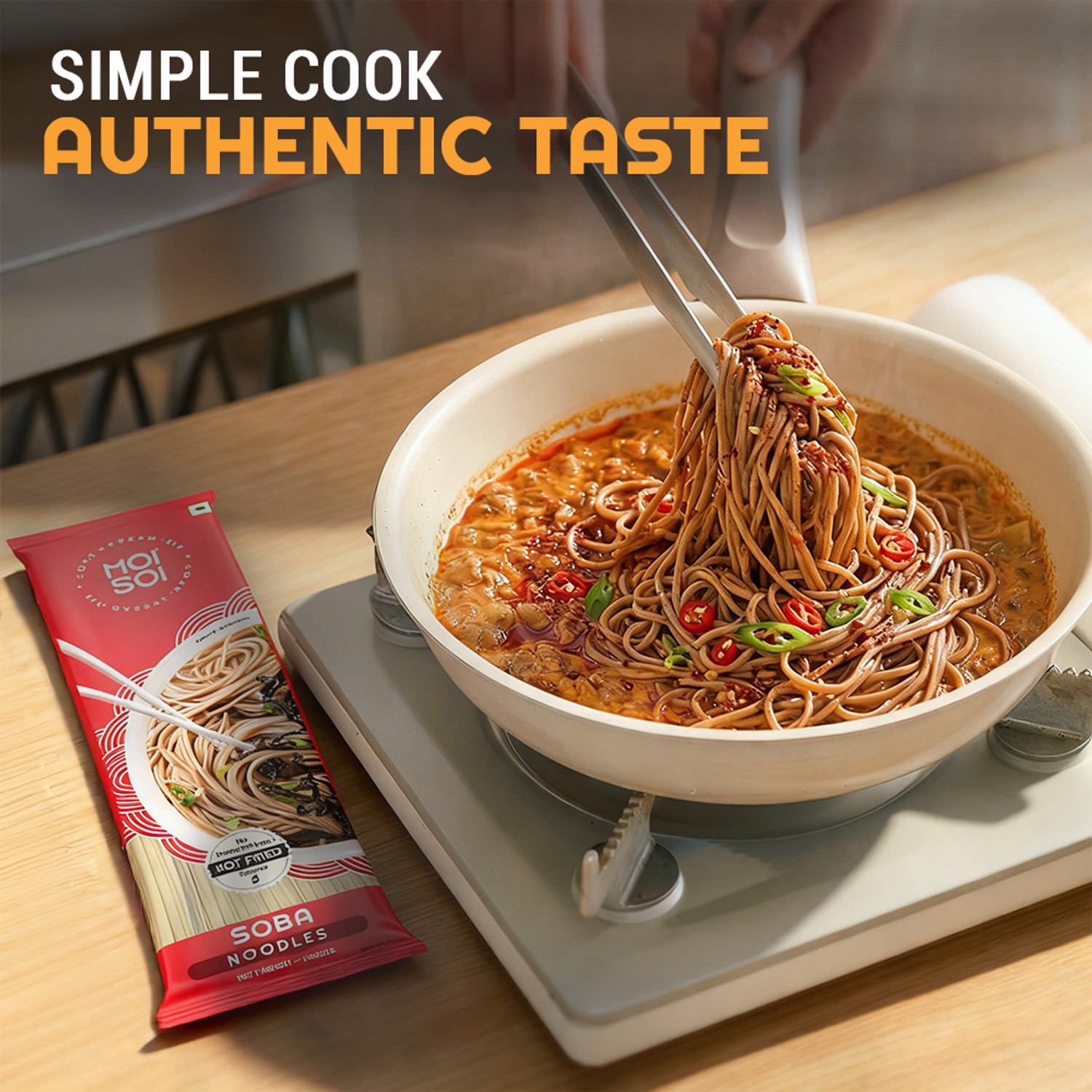 Image of MOI SOI Healthy Soba Noodles Pack of 2 | Made with 70% Buckwheat Flour & 30% Whole Wheat Hakka Noodles