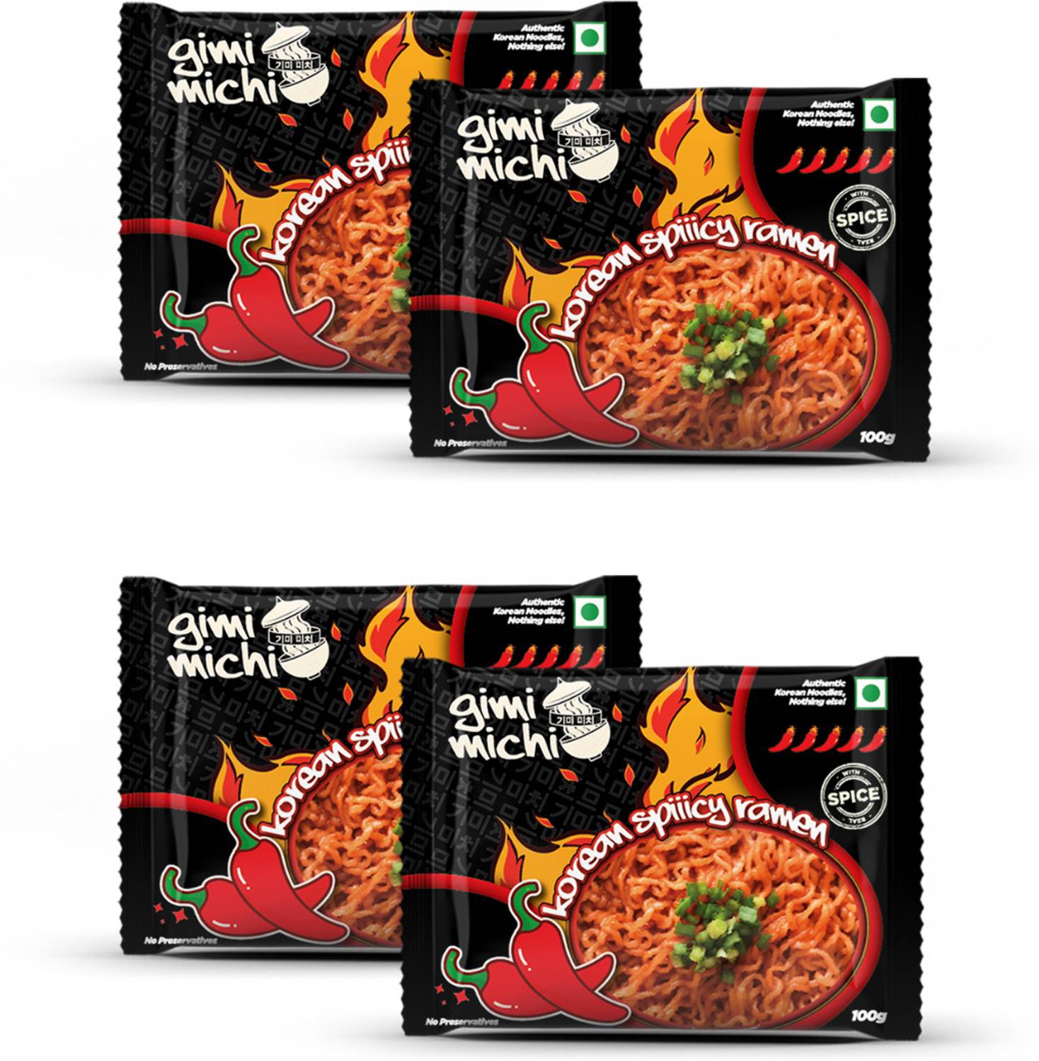 Gimi Michi Korean Spiiicy Ramen Pack of 4 (400gm) - Authentic Veg
