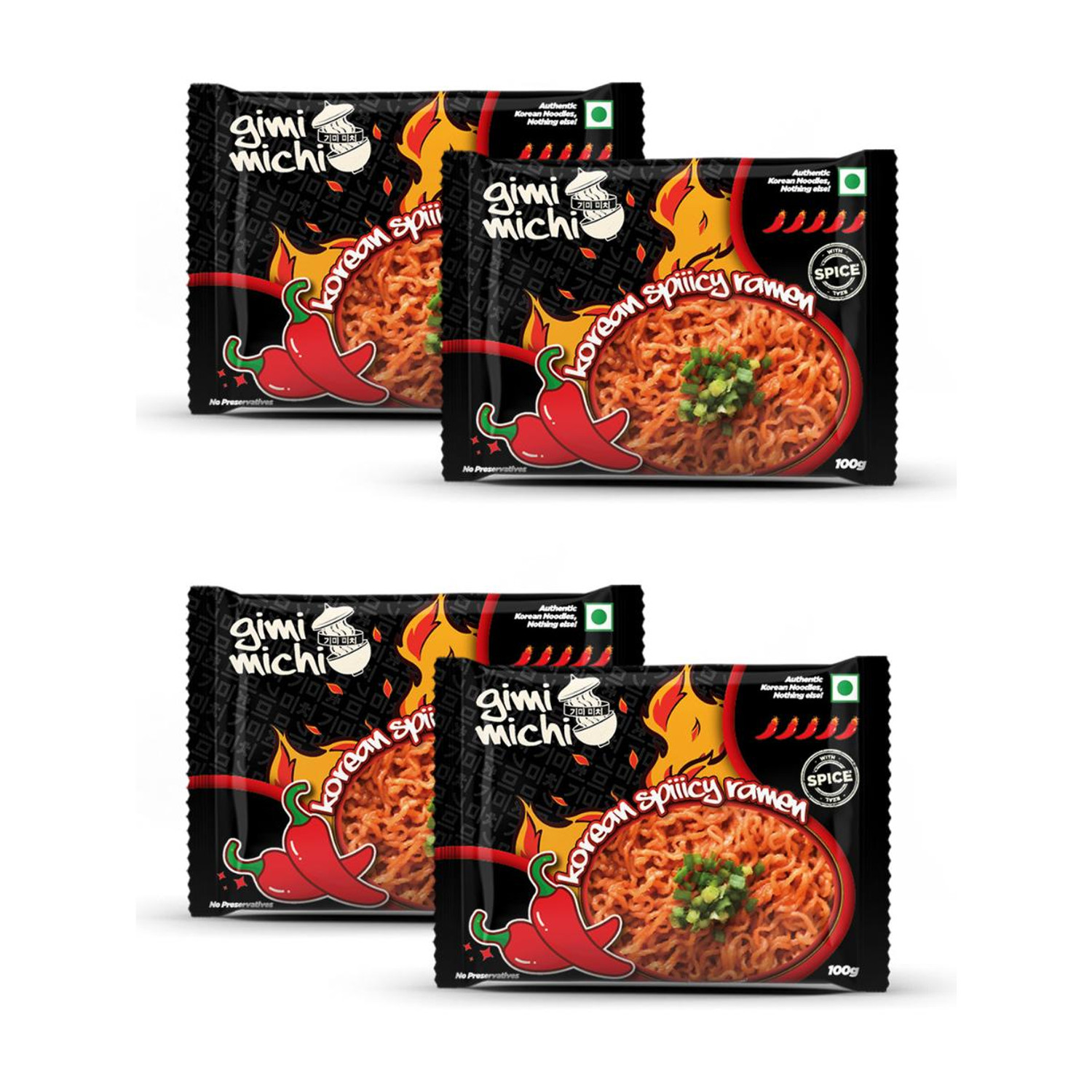 Image of Gimi Michi Korean Spiiicy Ramen Pack of 4 (400gm) - Authentic Veg Korean Ramen Instant Noodles