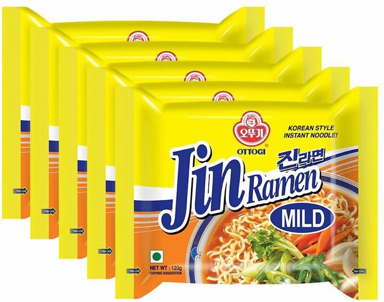 Ottogi Jin Ramen Instant Noodles, Mild, 120g, Pack of 5, Product