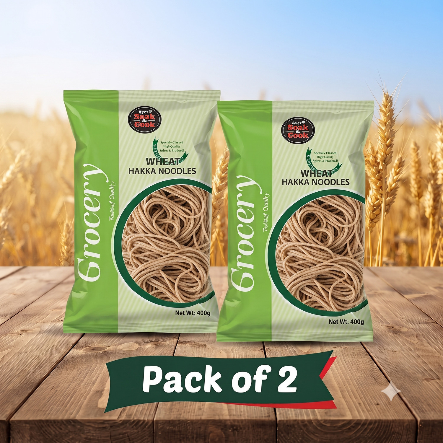 Image of Ayus Soak & cook Wheat Flour Noodle 400g Pack of 2 Hakka Noodles