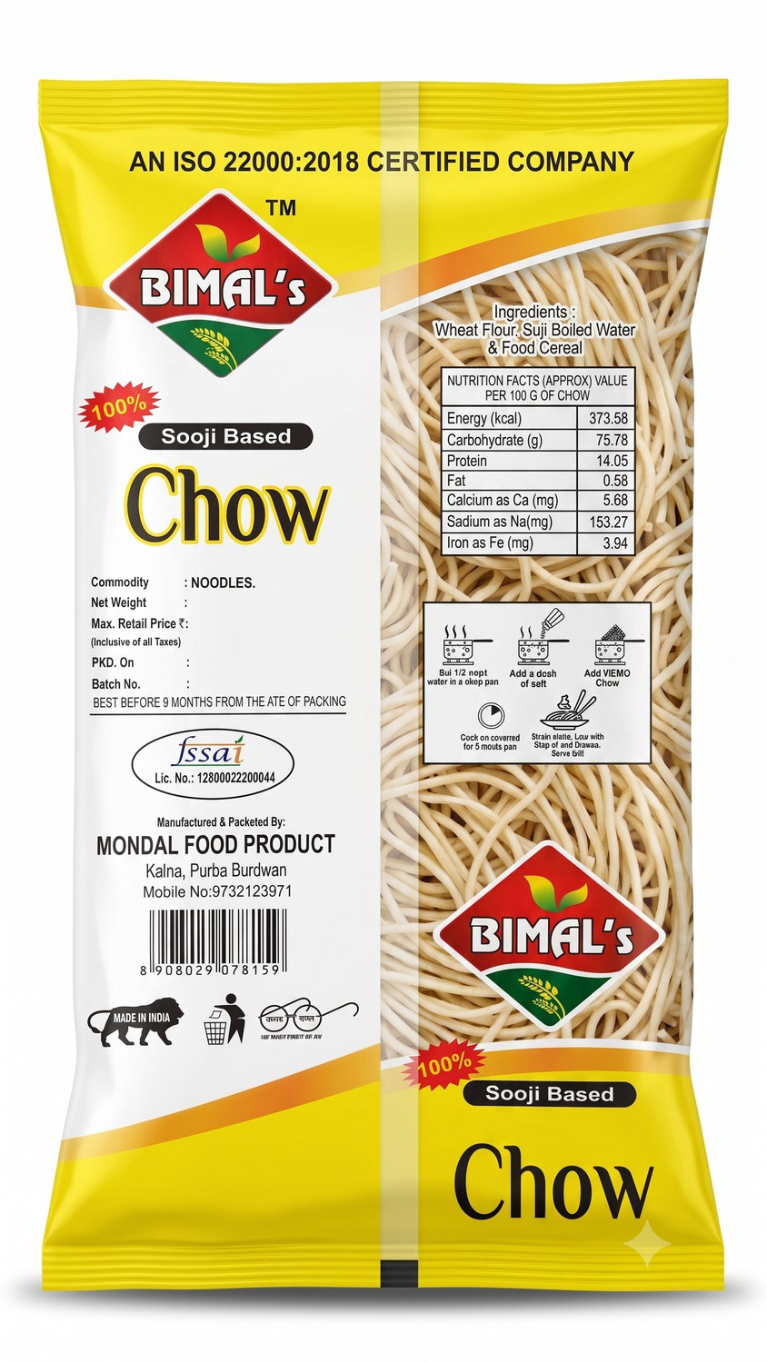 Image of Bimal's Sooji Noodles - Sooji Based Chow (Chowmin) , 0% Maida 100% Suji Hakka Noodles
