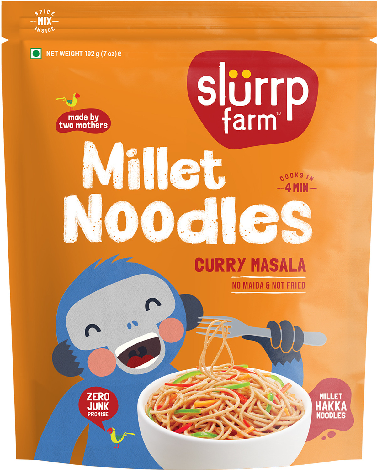 Image of Slurrp Farm No Maida Not Fried Foxtail, Little Millet & Curry Masala, Pack of 3 Hakka Noodles