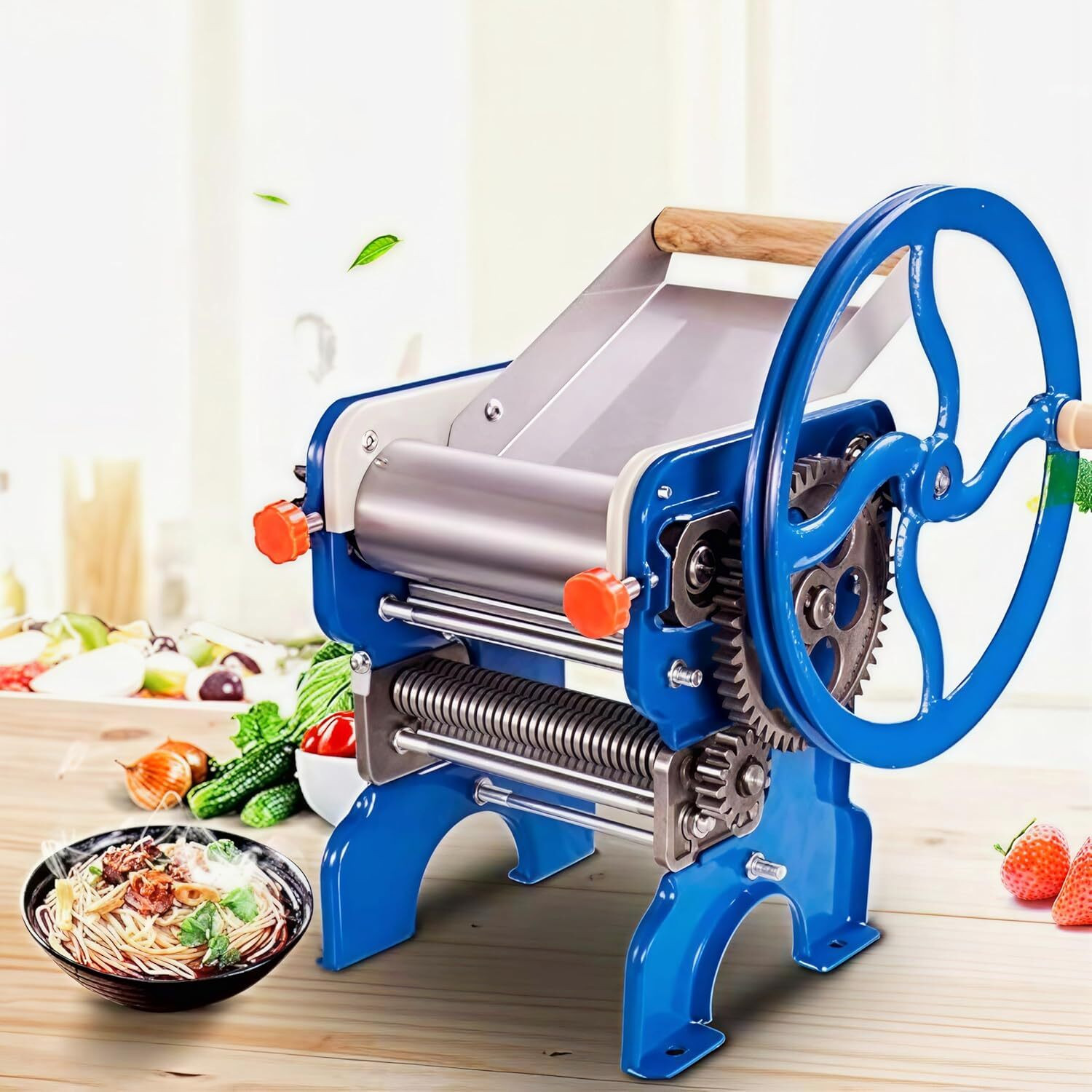 Image of KHUSHI UDYOG Manual Commercial Heavy-Duty Noodle Maker Machine with Dual Blades Spaghetti and Pasta Maker