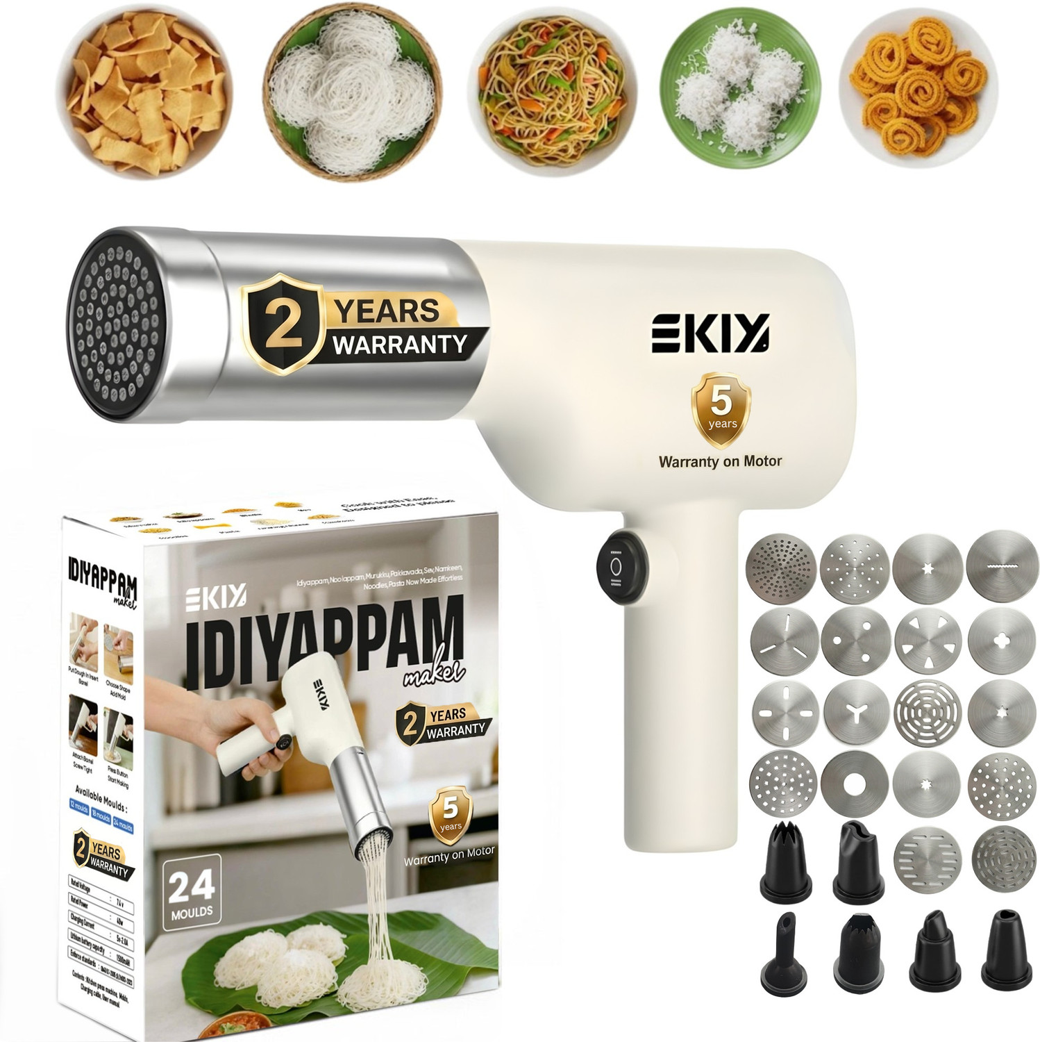 Image of EKIY Electric Noolappam /Idiyappam /Cake /Muruke /Pakkavada /Noodles /Pasta Maker 24 in 1 Pasta Maker