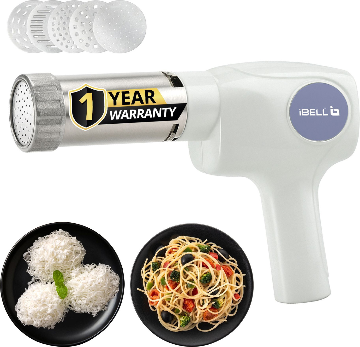 Image of iBELL Neo Noodle 500 Electric Idiyappam & Noodle Maker with 6 Molds, 50W, Cordless, Spaghetti and Pasta Maker