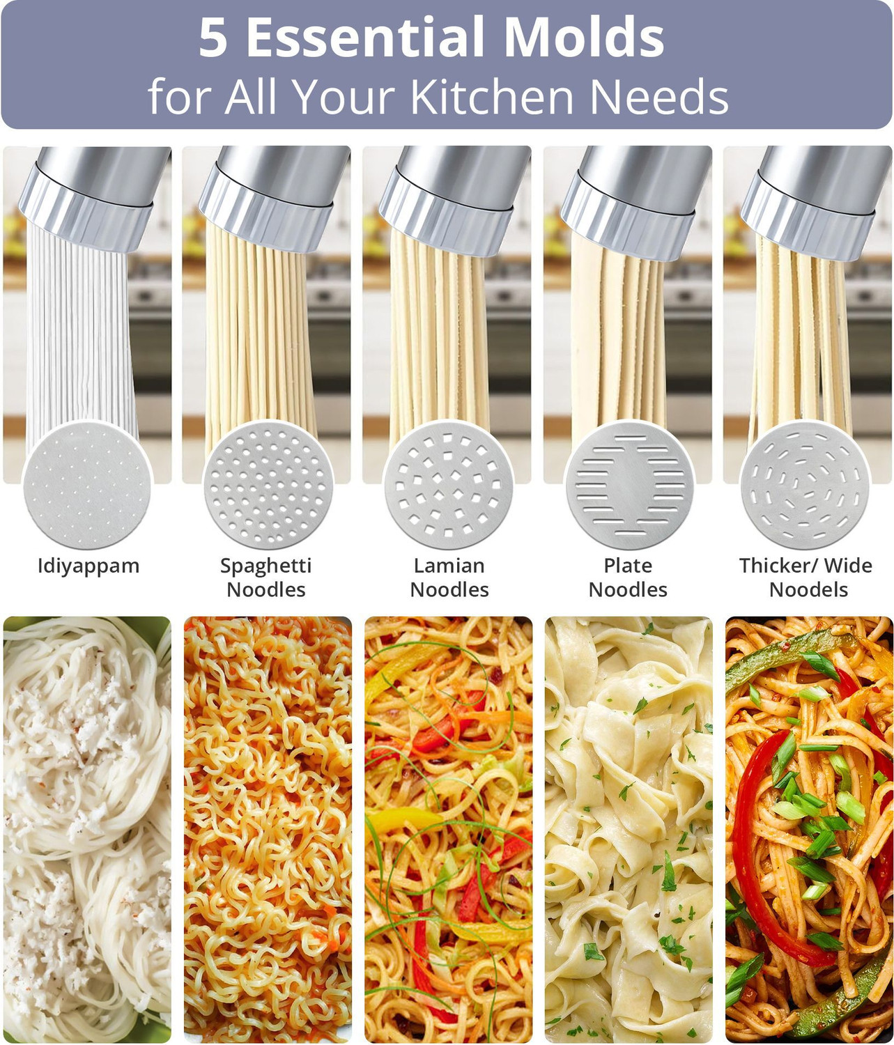 Image of iBELL Neo Noodle 500 Electric Idiyappam & Noodle Maker with 6 Molds, 50W, Cordless, Spaghetti and Pasta Maker