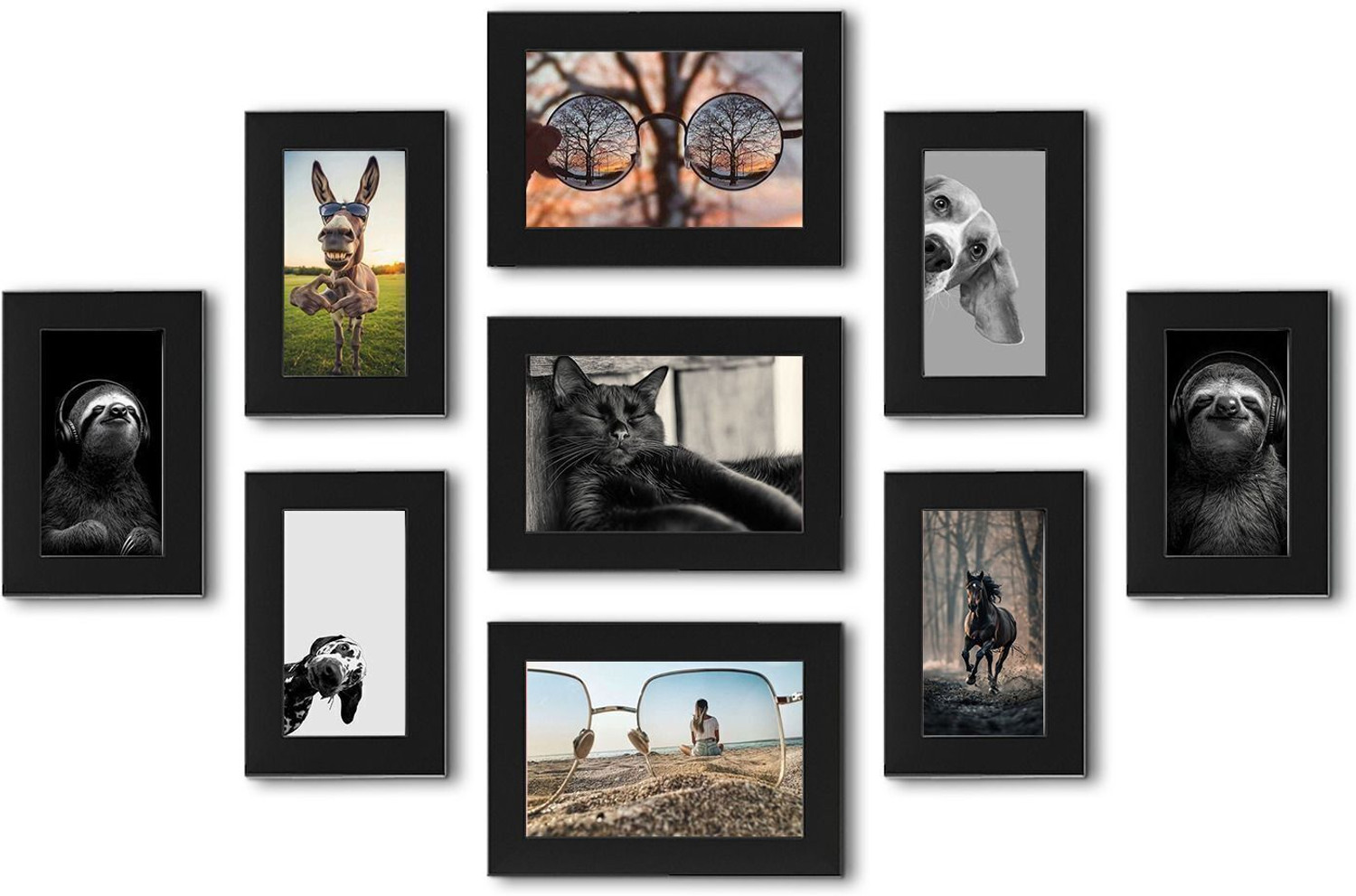 Image of BOSCO Wood Wall Photo Frame (Black, 9 Photo(s), Modern Gallery Wall Art Frame Set)
