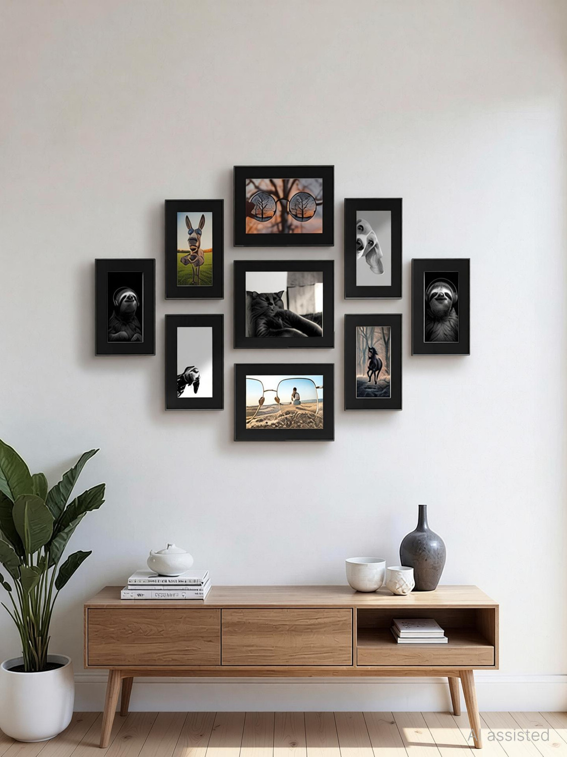 Image of BOSCO Wood Wall Photo Frame (Black, 9 Photo(s), Modern Gallery Wall Art Frame Set)
