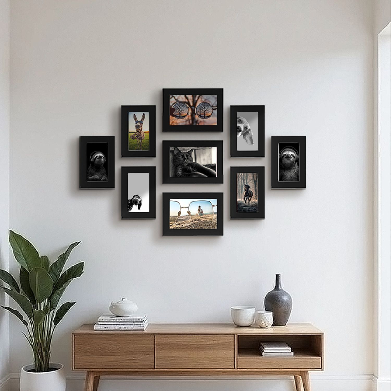 Image of BOSCO Wood Wall Photo Frame (Black, 9 Photo(s), Modern Gallery Wall Art Frame Set)