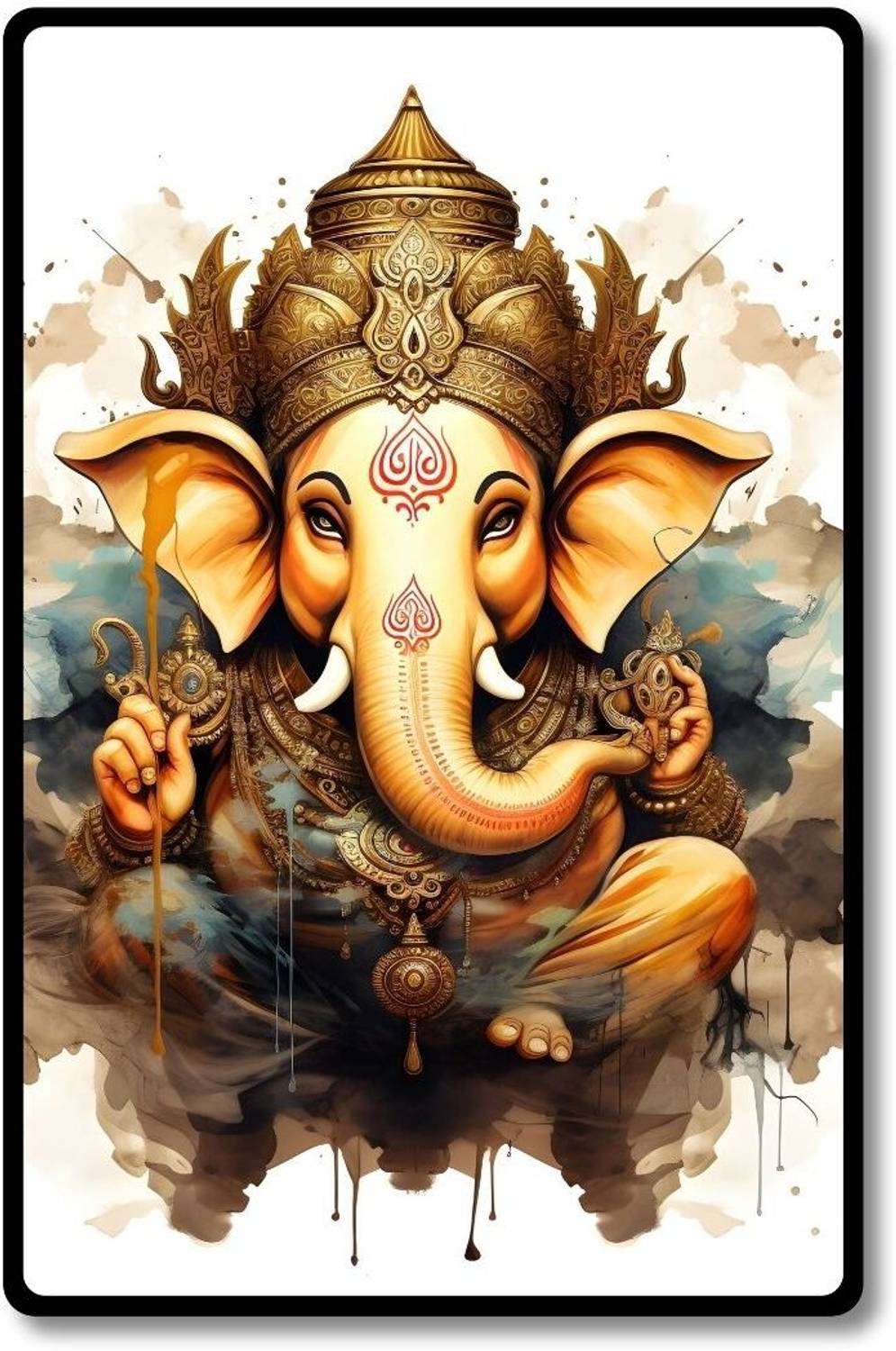 Apnagift Beautiful Wooden Lord Ganesha Photo Frame With Mantra, Ganpati Frame for Wall Digital Reprint 9 inch x 12 inch Painting