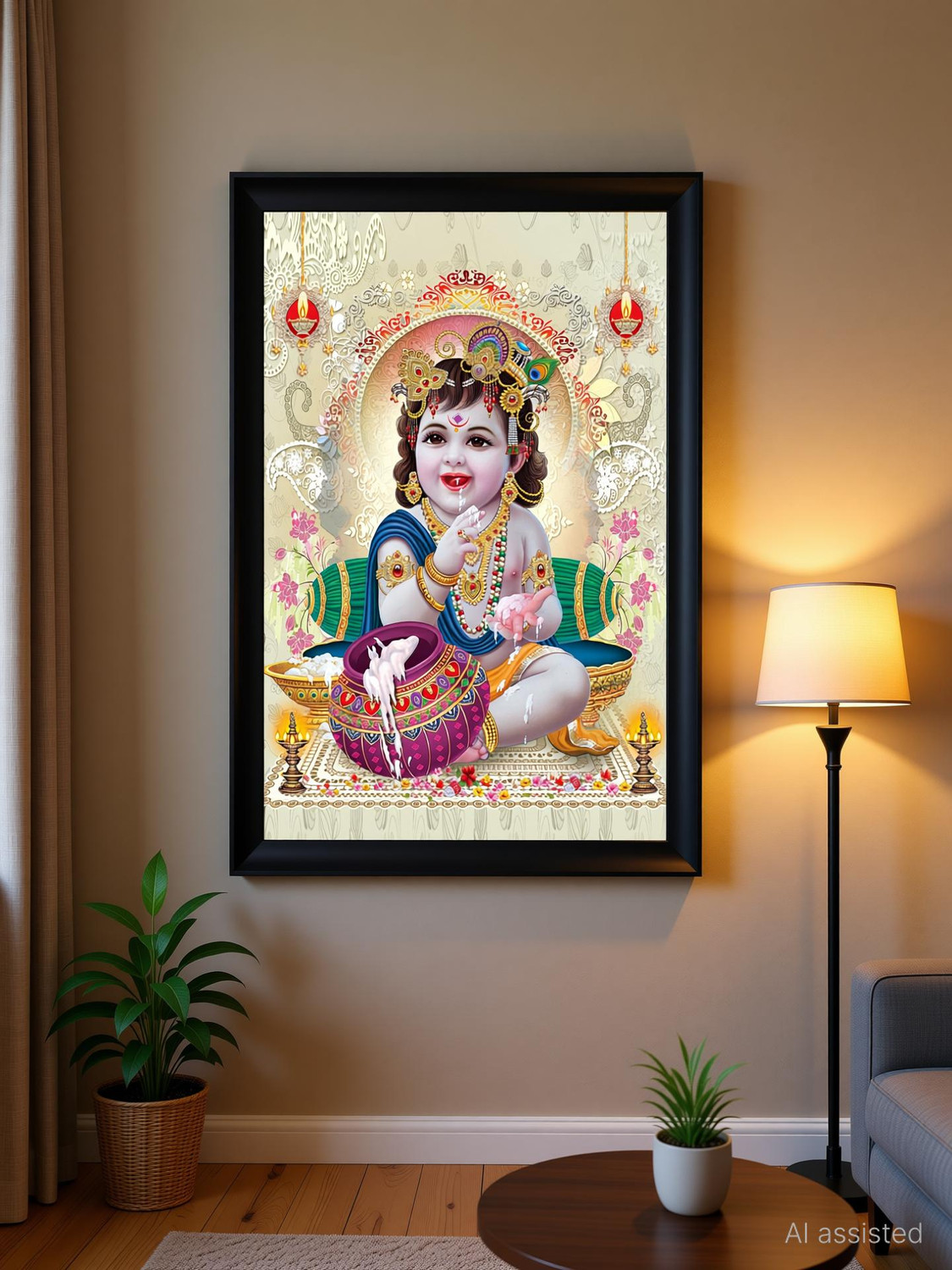 Image of Gita Govinda Bal Krishna acrylic glass Painting Digital Reprint 14 inch x 10 inch Painting