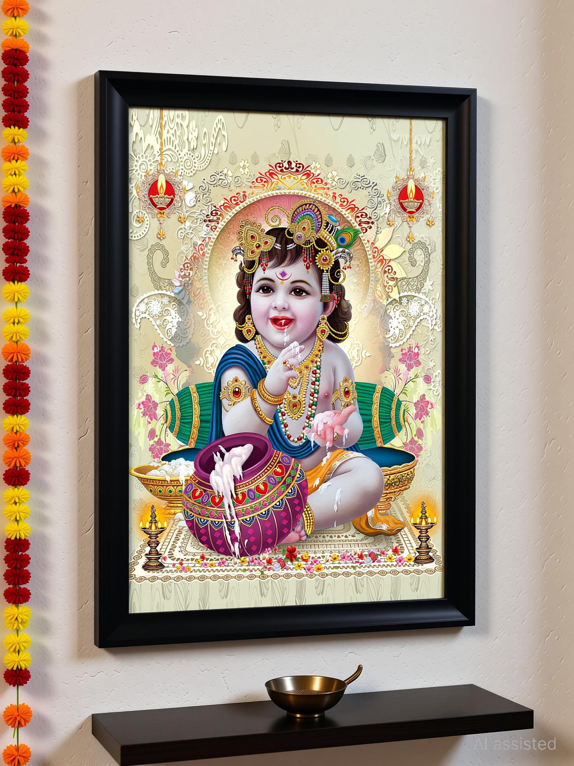 Image of Gita Govinda Bal Krishna acrylic glass Painting Digital Reprint 14 inch x 10 inch Painting