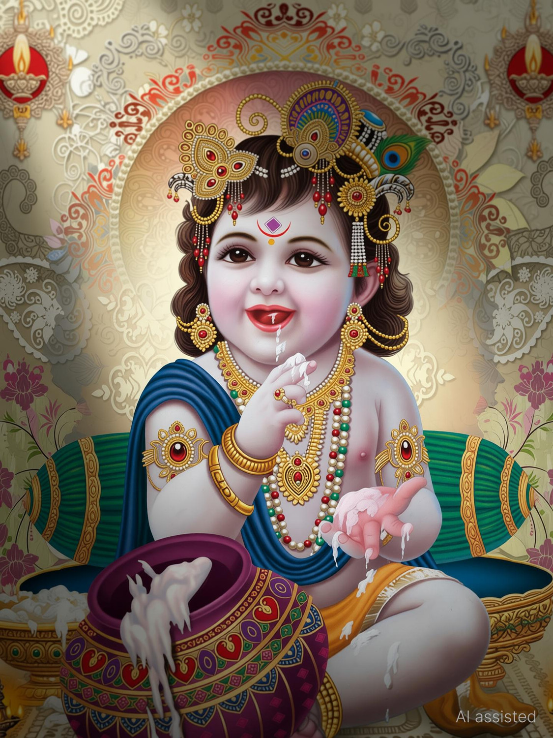 Image of Gita Govinda Bal Krishna acrylic glass Painting Digital Reprint 14 inch x 10 inch Painting