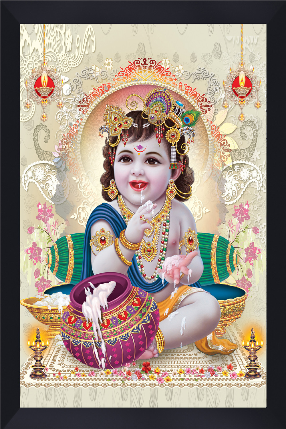 Image of Gita Govinda Bal Krishna acrylic glass Painting Digital Reprint 14 inch x 10 inch Painting