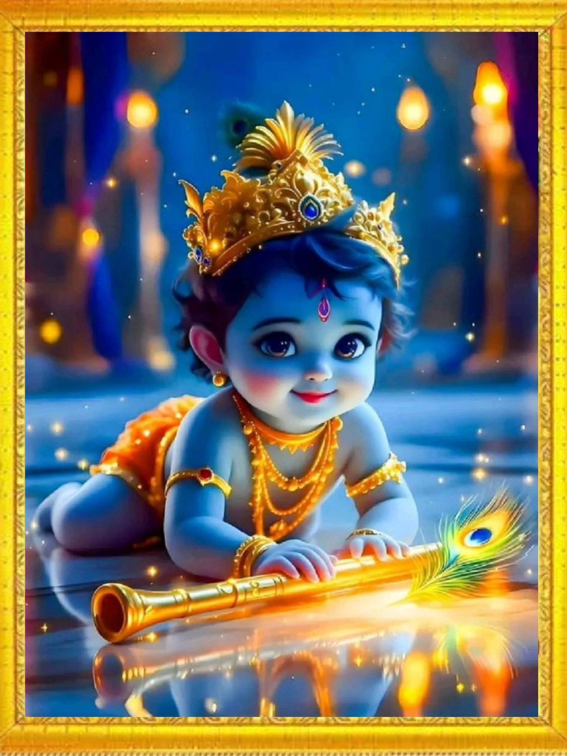 MGTHOME Bal Krishna Wooden Wall Frame 9x12 Inch for Living Room Decor Religious Frame