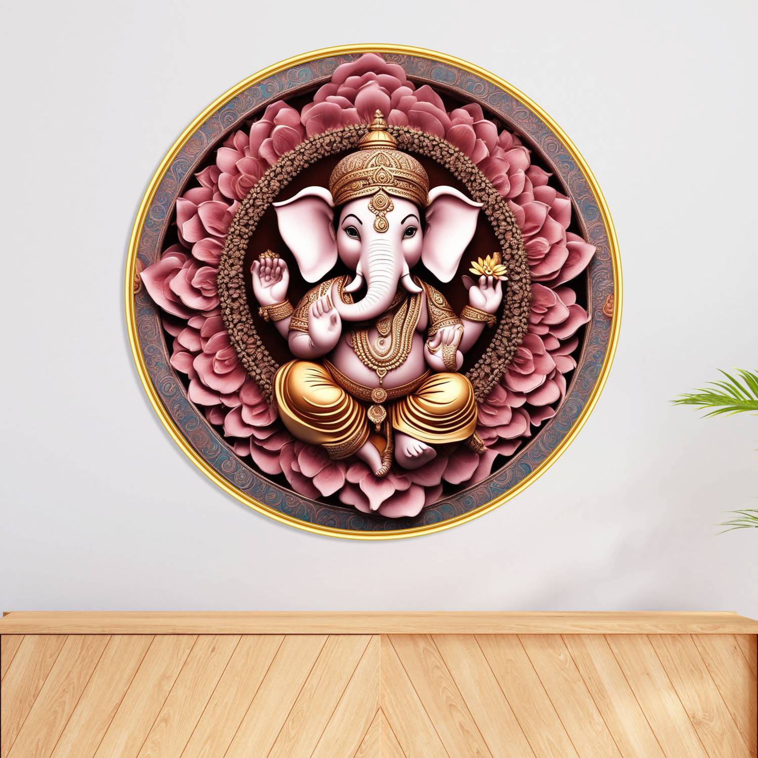 Aartify Lord Ganesha Round Wall Art | Vighnaharta Ganpati Painting | Spiritual Hindu Digital Reprint 16 inch x 16 inch Painting