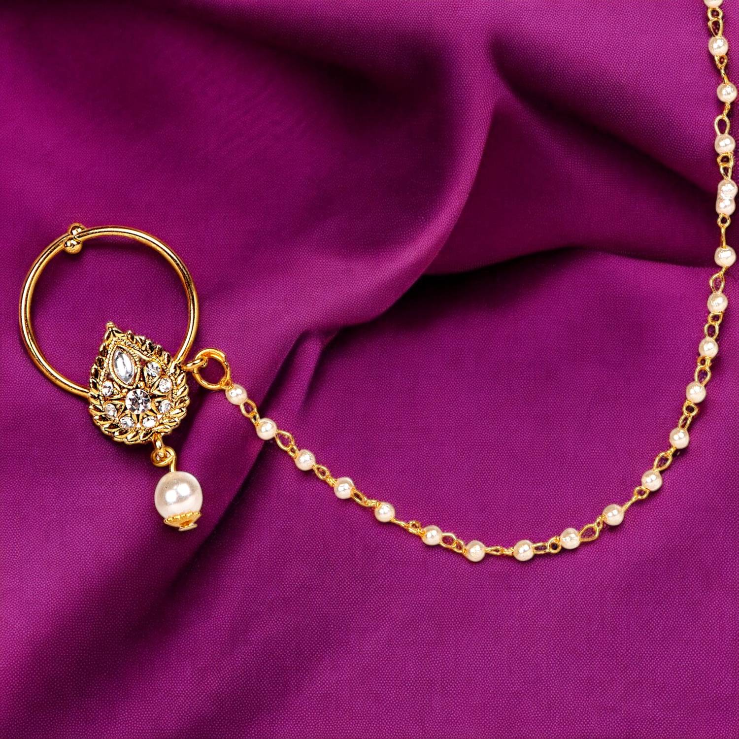 BHANA JEWELSS Cubic Zirconia Gold-plated Plated Alloy Nose Ring