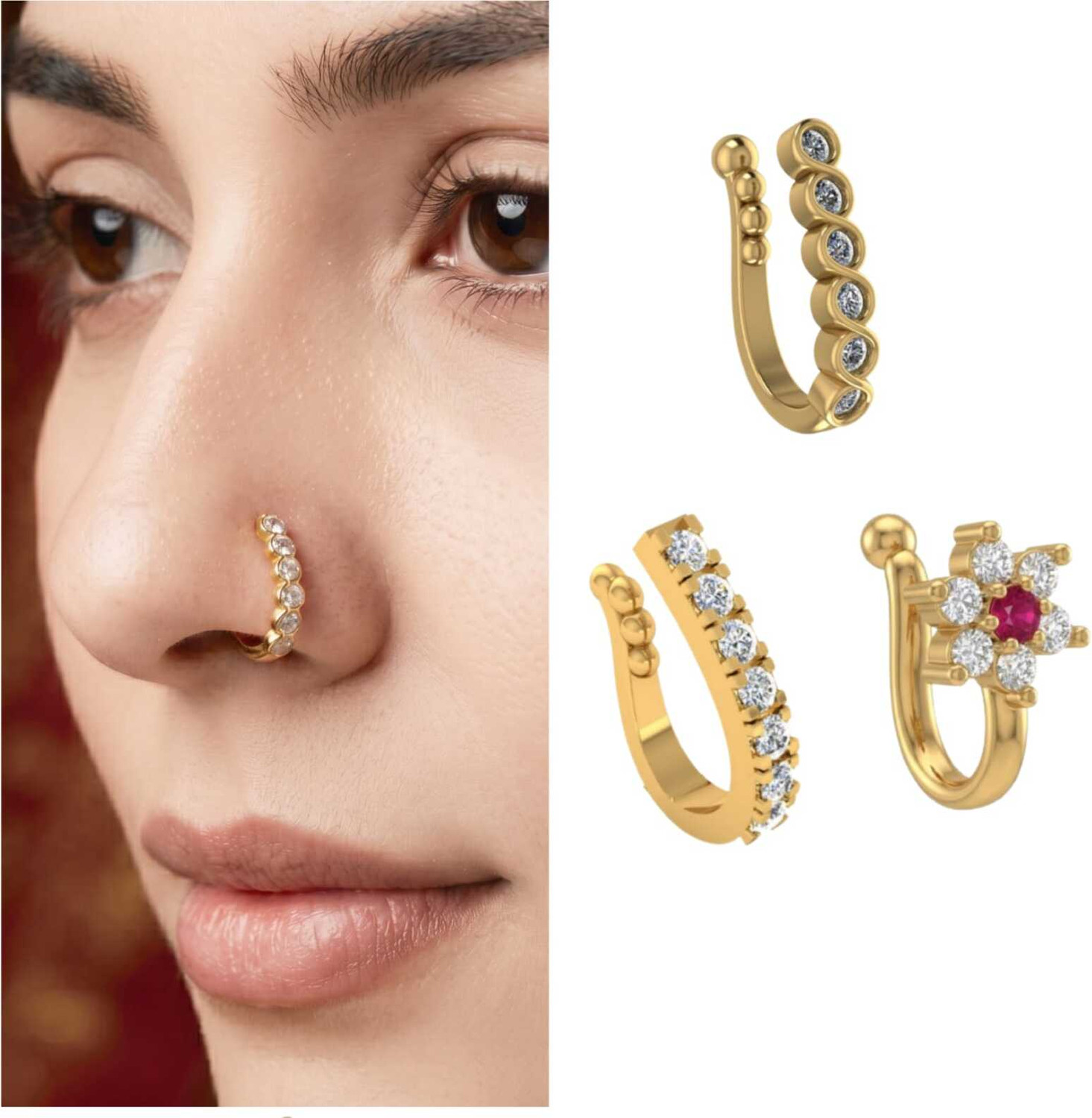Image of Mufasa Fashions Cubic Zirconia Gold-plated Plated Brass Nose Ring