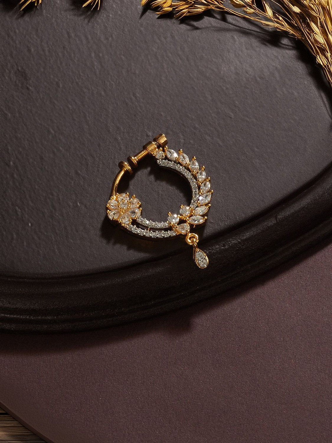 Image of SARAF RS JEWELLERY Cubic Zirconia Gold-plated Plated Brass Nathiya