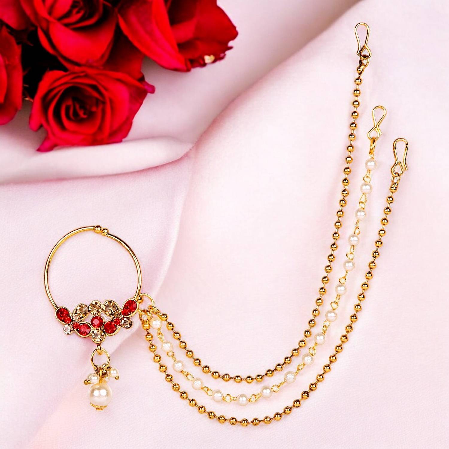 BHANA CREATIONS Cubic Zirconia Gold-plated Plated Alloy Nose Ring