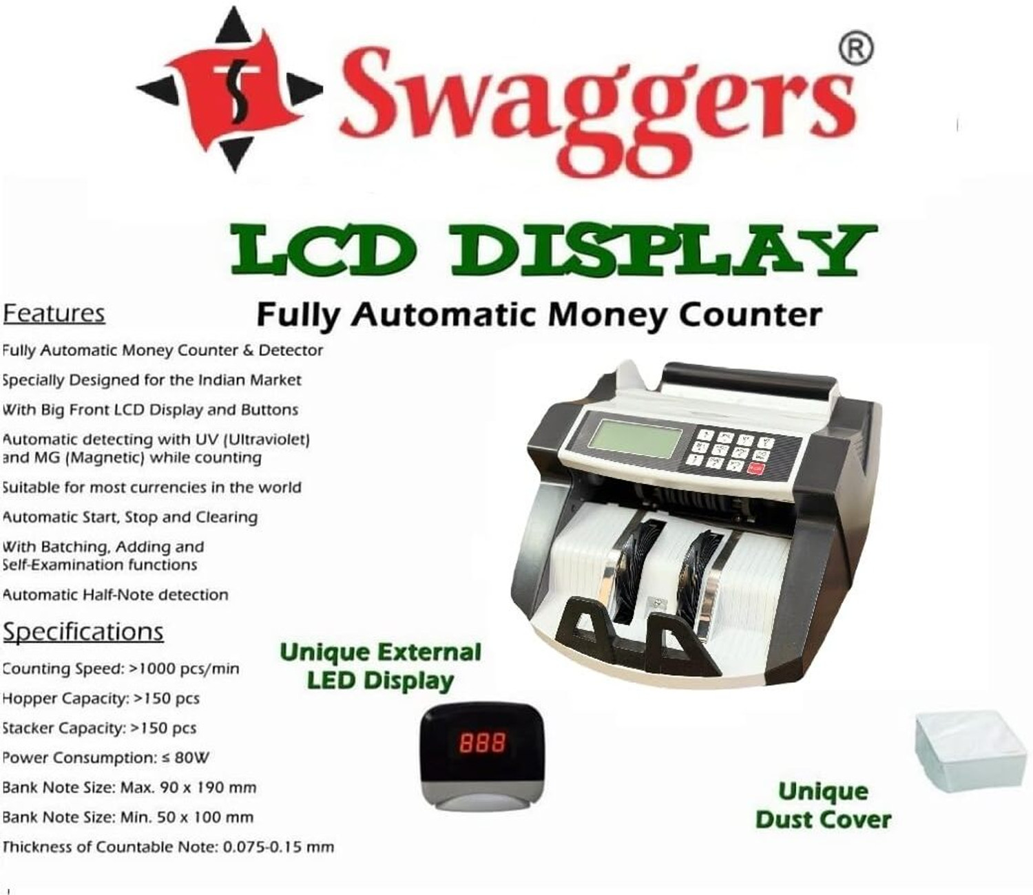 Image of SWAGGERS Heavy duty latest updated Note /cash /currency /money counting machine with fake note detection. Note Counting Machine